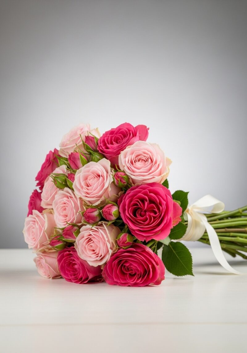 El Yapımı Pembe Gül Kompozisyonu #004