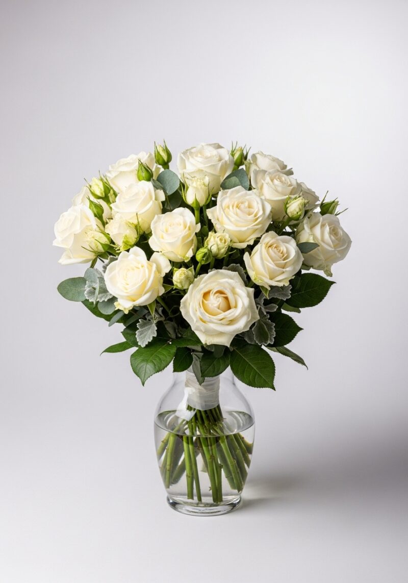 El Yapımı Beyaz Gül Buketi #004