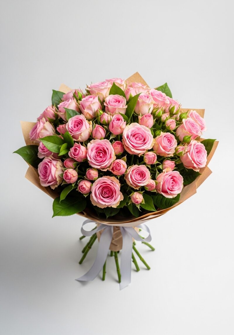 El Yapımı Pembe Gül Çiçek Tasarımı #016