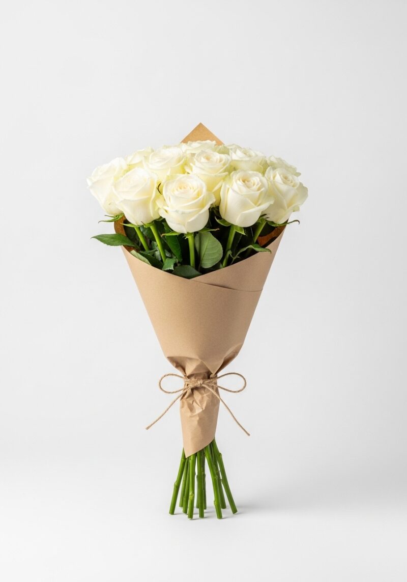 El Yapımı Beyaz Gül Buketi #018