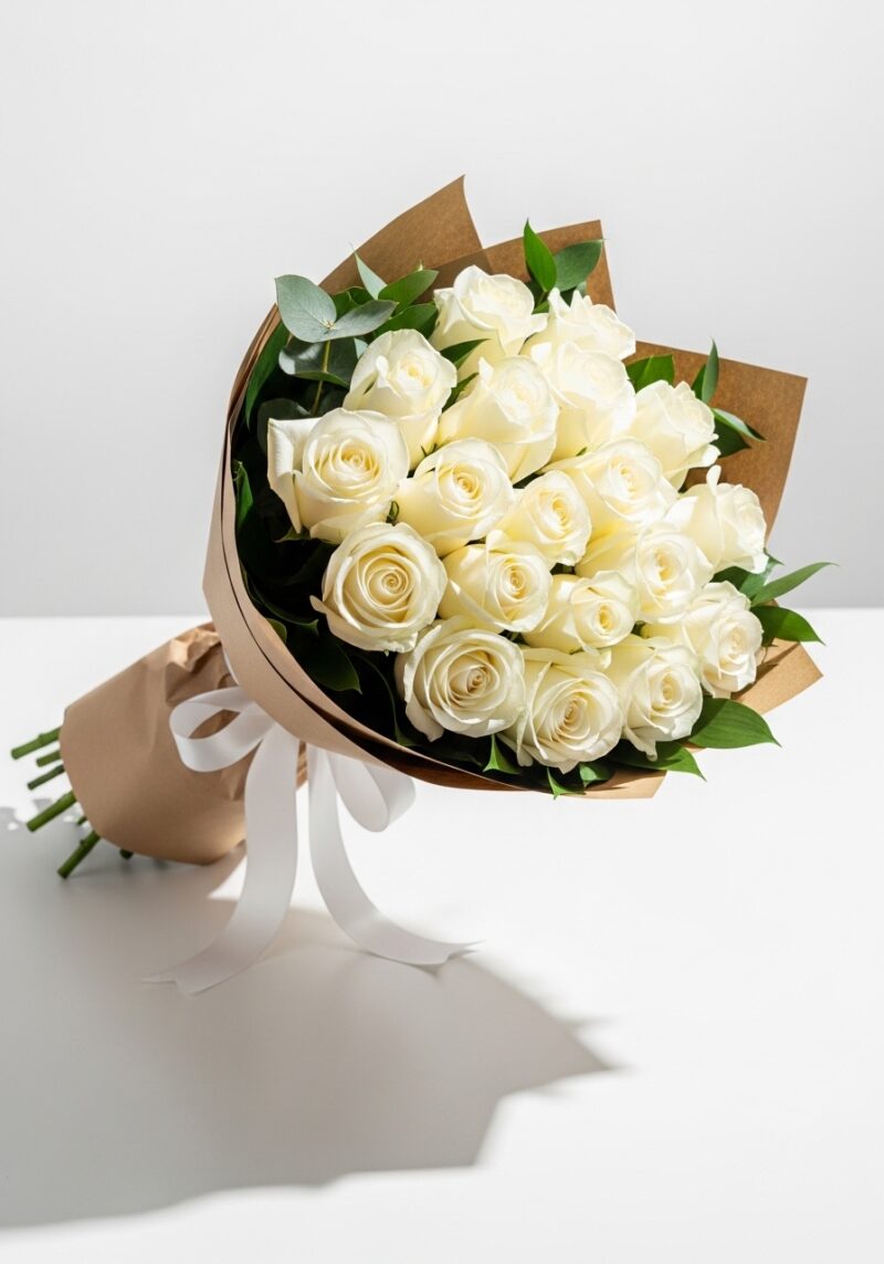 El Yapımı Beyaz Gül Aranjman #024