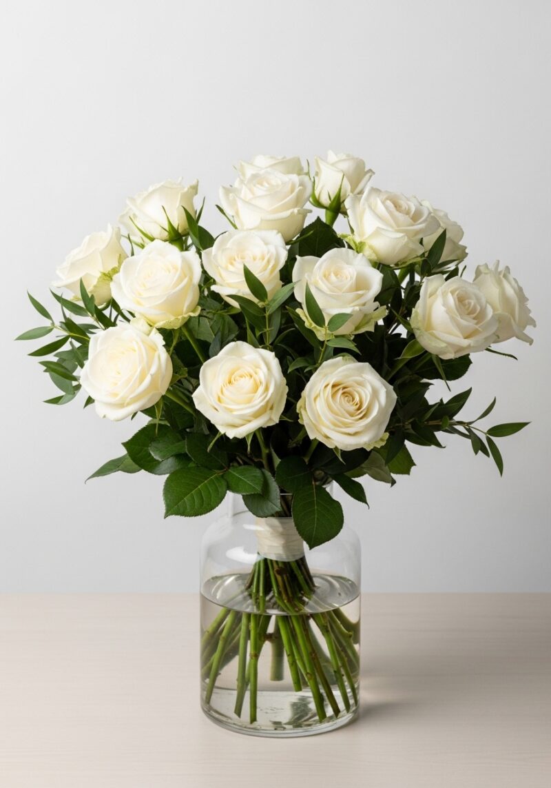 El Yapımı Beyaz Gül Kompozisyonu #025